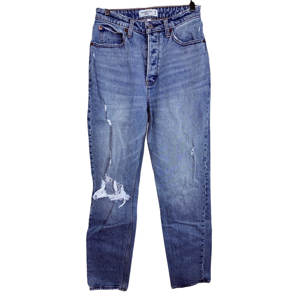 Abercrombie & Fitch Curve Love Dad High Rise Blue Denim Jeans Womens Size 26 2 L
